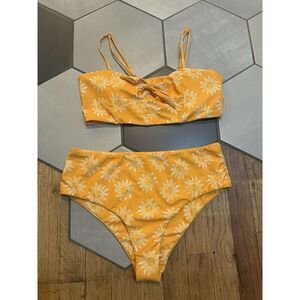 Yellow Celestial Sun Shine High Waisted Bikini Swimsuit Large EUC